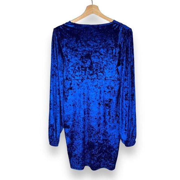 ASOS Velvet Long Sleeve Button Detail Mini Dress in Cobalt Blue - Picture 6 of 9